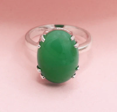 925 Argento Sterling Solitario Naturale Ovale Verde Onice Fede Nuziale Misura 7 - Immagine 1 di 4