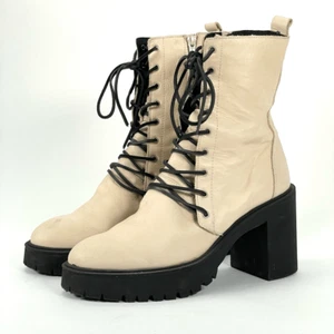 Free People DYLAN Womens 40 (9.5 US) Lace Up Chunky Heel Leather Platform Boots - Picture 1 of 9