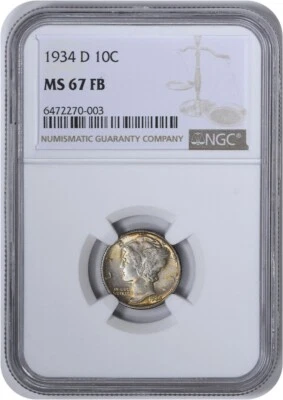 1934-D Mercury Silver Dime MS67FB NGC - Image 1 of 4