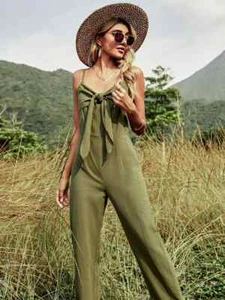 Mono Completo Mujer Mono Manga Corta Verde Pantalones Embutido Edificio D025 - Imagen 1 de 6