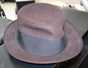 RARO cappello vintage uomo marrone scuro Brock Porkpie Fedora taglia 7 1/4 - Foto 1 di 6