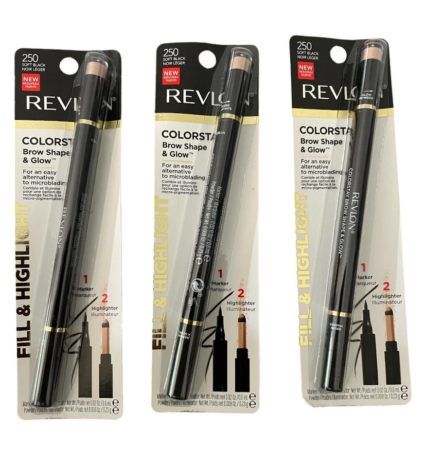 3 Packs Of Revlon Colorstay Brow Shape and Glow - 0.05oz (250 Soft Black) - Image 1 of 3
