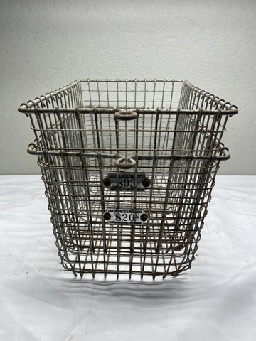 Vintage Kaspar Wire Metal Industrial Gym Locker Basket Shiner, Texas - 2 Baskets Cover