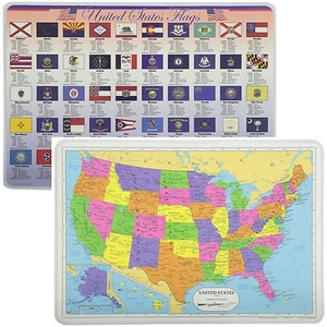 Painless Learning Educational Placemats USA Map And Stats Flags Set Non Slip - Picture 1 of 3