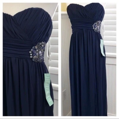 My Michelle Nuevo con Etiquetas Azul Marino Sin Tirantes Formal Largo Completo Vestido Juniors Talla 11 Foto 1 de 4