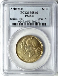 1938-S ARKANSAS CENTENNIAL COMMEMORATIVE QUARTER 25c PCGS MS 66 - Picture 1 of 2