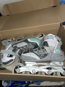 Roller Derby RD Aerio Q-60 Women's Inline Skates~ White/Grey/ Turquoise Blue 7” - Picture 1 of 9