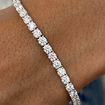 Diamond Tennis Bracelet E VS1 Round Ideal 6.79 Carat Lab created White 14K Gold - Image 1 of 4