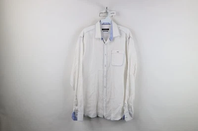 Bugatchi Uomo Mens Large Shaped Fit Sheer Linen Collared Button Shirt White - Image 1 of 4