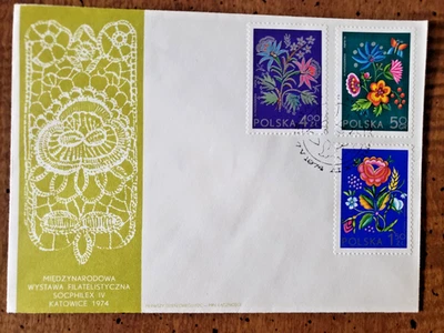 POLONIA #2030-2032 BORDADOS PRIMER DÍA CUBIERTA CON CACHÉ, SIN DIRECCIÓN Foto 1 de 2