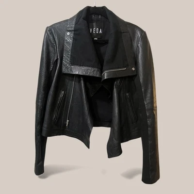 Veda Leather Jacket Max Classic Large L Lamb Black Minimalist Moto Women’s - Image 1 of 4