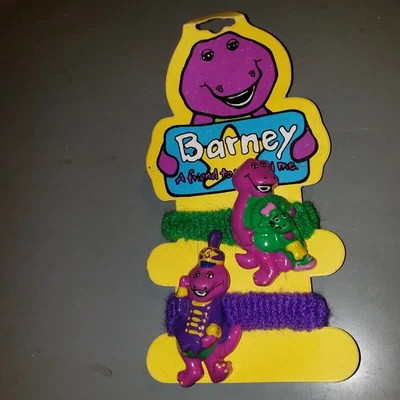 Nuevo Stock Antiguo De Colección Corbatas para el Cabello Bandas Circo Barney Baby Bop Años 90 Cola de Caballo Soportes Foto 1 de 2