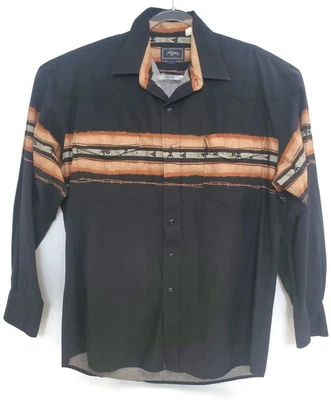 Camisa Roper Para Hombres Grande Negra Vaquera Occidental Manga Larga Algodón Estampado de Alambre de Púas Foto 1 de 4