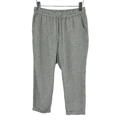 J. Crew Pantalón Pull On Mezcla Lino Gris Blanco Rayas Cintura Elástica Náutico 12P Foto 1 de 4