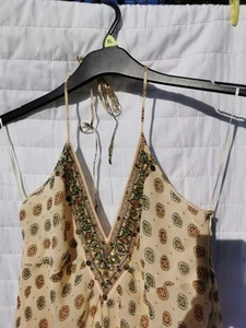 Nocturne Y2k Halter neck Top Vest Embellished Beaded 14 Handkerchief Style - Picture 1 of 10