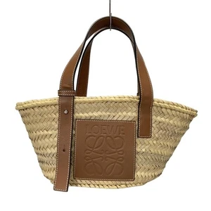 Auth LOEWE Basket - Beige Brown Palm Leaf Leather Tote Bag - Picture 1 of 20