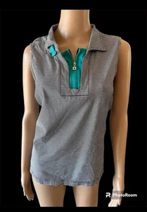 Jamie Sadock Womens Tank Top Size L Black White Blue stripes Sleeveless Zip Golf - Picture 1 of 12