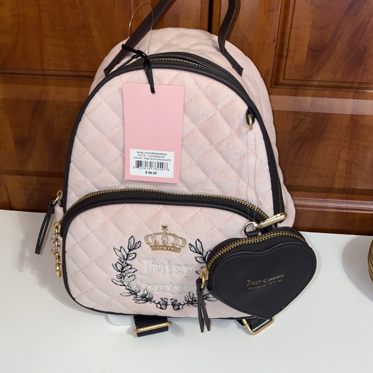 Juicy Couture ?✨ Soft Pink Royal Moment Velour Velvet Backpack Bag Handbag NWT Juicy Couture Crystal Pink Clay Royal Moment Medium Backpack  main image 2