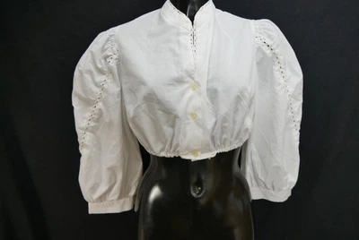 Gr.44 Dirndlbluse weiß Bluse für Dirndl Baumwollmischung mit Spitze B11438 - Bild 1 von 4