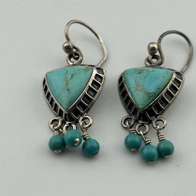 Brincos pendentes Barse Tailândia 925 turquesa esterlina década de 1990 trilhão 13/8′′ vintage - Imagem 1 de 4