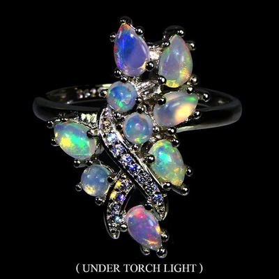 Anillo de plata de ley 925 con ópalo de pera de fuego 5x3 mm circonita cúbica simulada... Foto 1 de 4