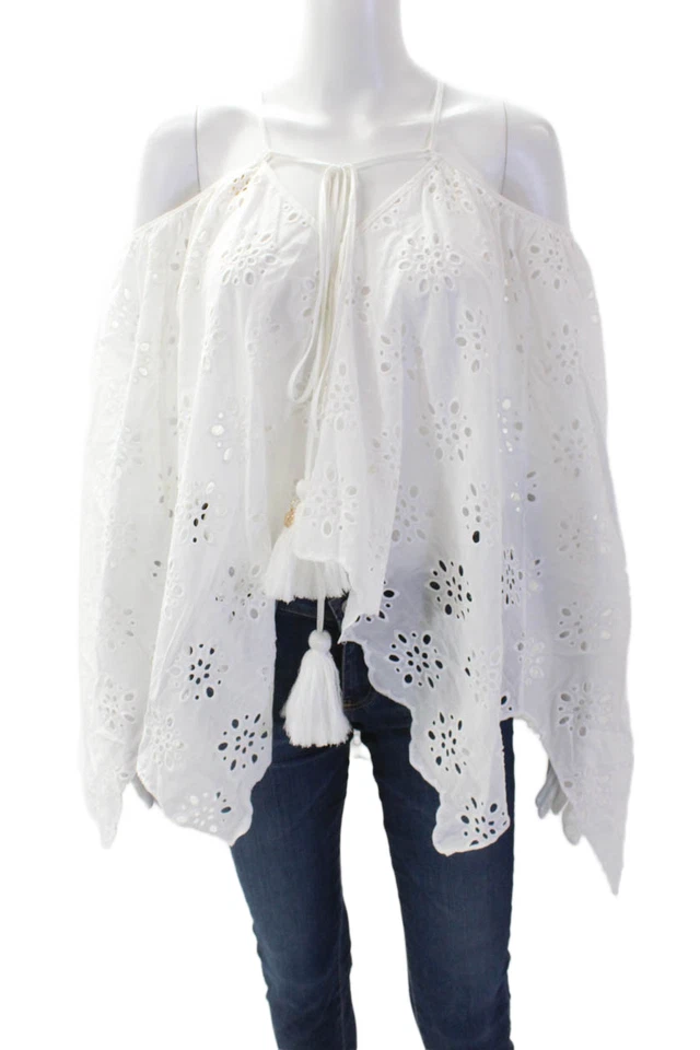 Capa Milly Cabana Mujer Ojales Bordados Cuello en V Blanco Talla S Foto 1 de 4