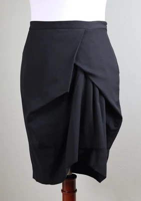 MICHAEL KORS COLLECTION Italy Solid Black Virgin Wool Draped Skirt Size 10 - Image 1 of 4