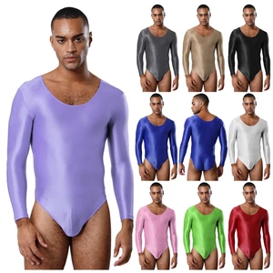 Mens Pajamas Sport Swimwear Romper Bodysuit Stretchy Lingerie Costume Glossy - Picture 1 of 96