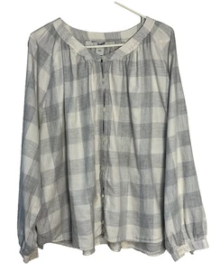 DULUTH Trading Womens Peasant Shirt Loop Buttons Gray Plaid 2X - Picture 1 of 8