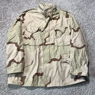 US Army Desert Camo Field Jacket Coat Cold Weather LARGE 1990s Storm Hooded Zip - Image 1 of 4