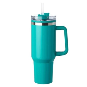 New Premium 40 oz. stainless steel TEAL travel mug, slider lid with straw - Picture 1 of 2