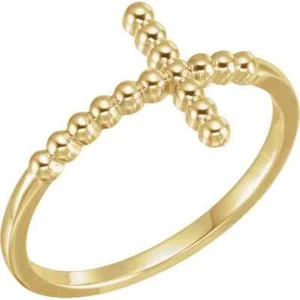 Anillo cruzado lateral con cuentas en oro amarillo de 14 K - Imagen 1 de 2
