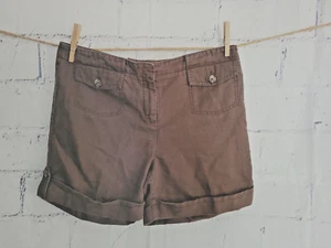 Ann Taylor Brown Linen Blend Shorts Petite size 10p Flat Front Cuff 4 pocket - Picture 1 of 11