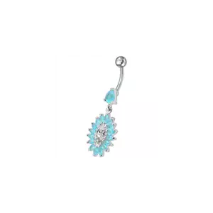 Aqua 14g 10mm Surgical Steel Belly Ring Flower Charm - Picture 1 of 1