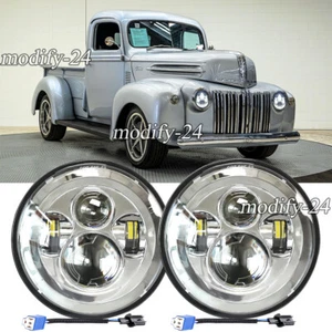 Fit Ford F1 1948-1952 Pair 7" Inch Projector Round LED Headlights High Low Beam - Picture 1 of 10