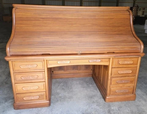 Angus London Antique Victorian 72" Mahogany Raised Panel Roll Top Desk Cover