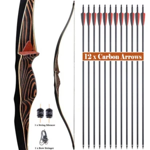 54" Traditional Longbow Archery Recurve Bow Longbow & 12pc Arrows Hunting Target - Picture 1 of 21