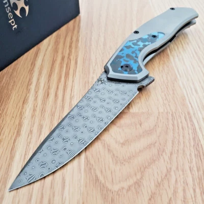 Kansept Knives Havorn Folding Knife 3.5" Damascus Steel Blade Titanium/CF Handle - Image 1 of 4