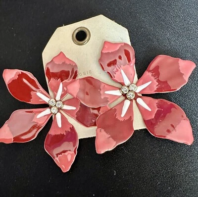 Anthropologie Statement Enamel Flower Earrings Maroon - Image 1 of 4
