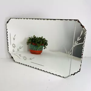 Vintage Art Deco Mirror Bevelled Edge Etched Flowers Floral 40’s - Picture 1 of 14