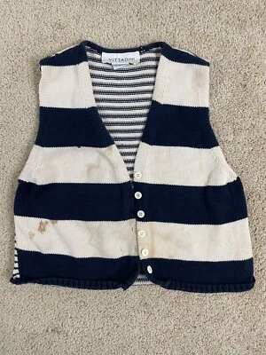 Vintage Vittadini Cardigan Sweater Womens Medium Button Up Striped Blue White Foto 1 de 4