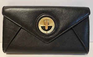 MIMCO Clutch Purse Black Leather Many Card Slots Gold Synthetic Leather Lining - Picture 1 of 10