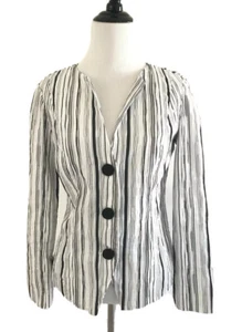 Chicos Damen Streifen V-Ausschnitt Jacke Größe 0 Langarm Metallic Baumwolle Schwarz - Bild 1 von 10