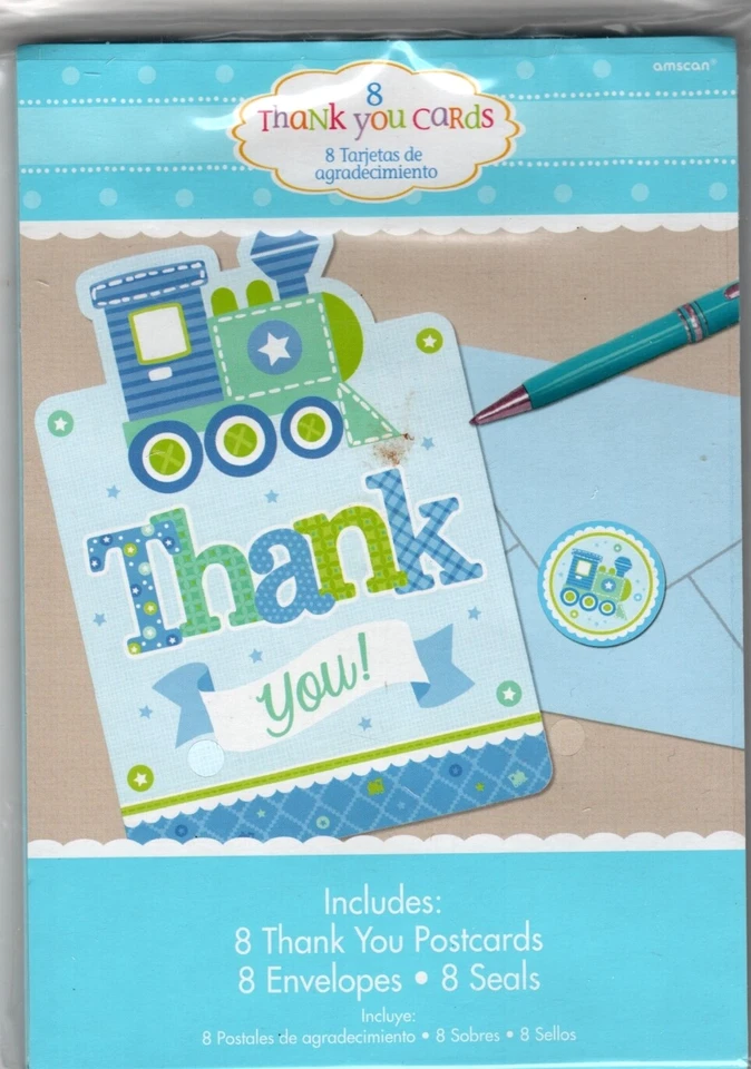Baby Blue Choo Choo Train Thank You Note 卡 - 空白 - Wilton 制作 - 8 件套 — 第 1/2 张图片