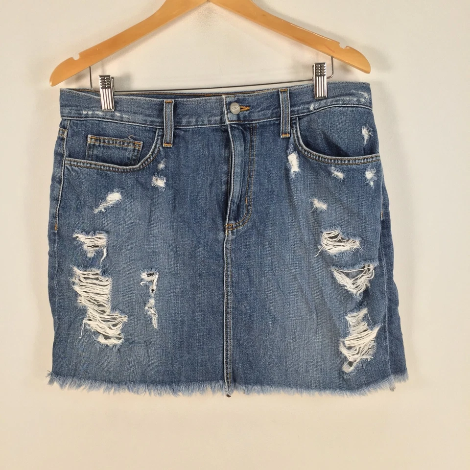 Siwy Mujer Denim Falda Talla 14 Azul Desgastado Mini Algodón Cremallera Mosca 077414 Foto 1 de 4