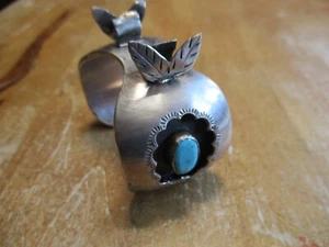 Vintage einheimische handgefertigte Sterlingsilber Türkis Uhr Shadowbox Manschette Armband Dame - Bild 1 von 12