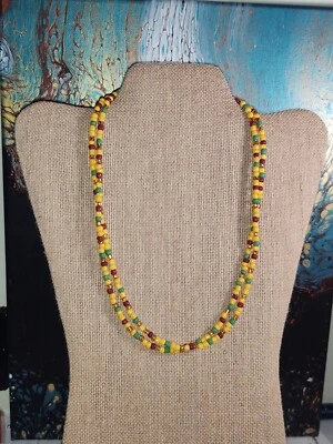 Collar Boho Doble Cuentas Tonos de Cuentas de Vidrio Girasol 20 pulgadas Amarillo Marrón Foto 1 de 4