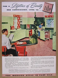 1949 MCM green & pink Mid-Century Kitchen photo Tile Council vintage print Ad - Picture 1 of 1
