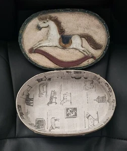 Large 9”x6” Paper Machete Rocking Horse Trinket Box Folk Art Cottage - Picture 1 of 4