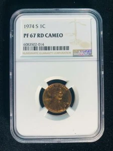 1974 S LINCOLN CENT PROOF 1C PF67 RD CAMEO NGC; PR67 CAM; SKU 2469 - Picture 1 of 2